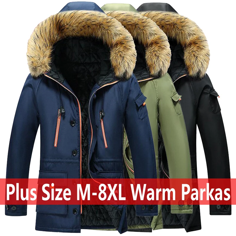 Парка размера плюс 6XL, M-8XL, мужские пальто, зимняя куртка, Мужская тонкая утолщенная Шуба с капюшоном, теплая верхняя одежда, Мужская ветрозащитная парка