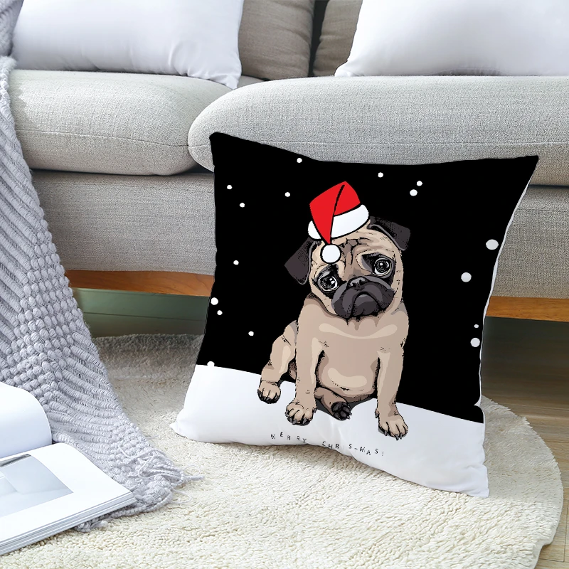 Fuwatacchi шапка "Счастливого Рождества" Чехлы для подушек собаки животные Подарочные Чехлы для подушек для домашнего дивана Декоративные Чехлы на подушку 45*45 см