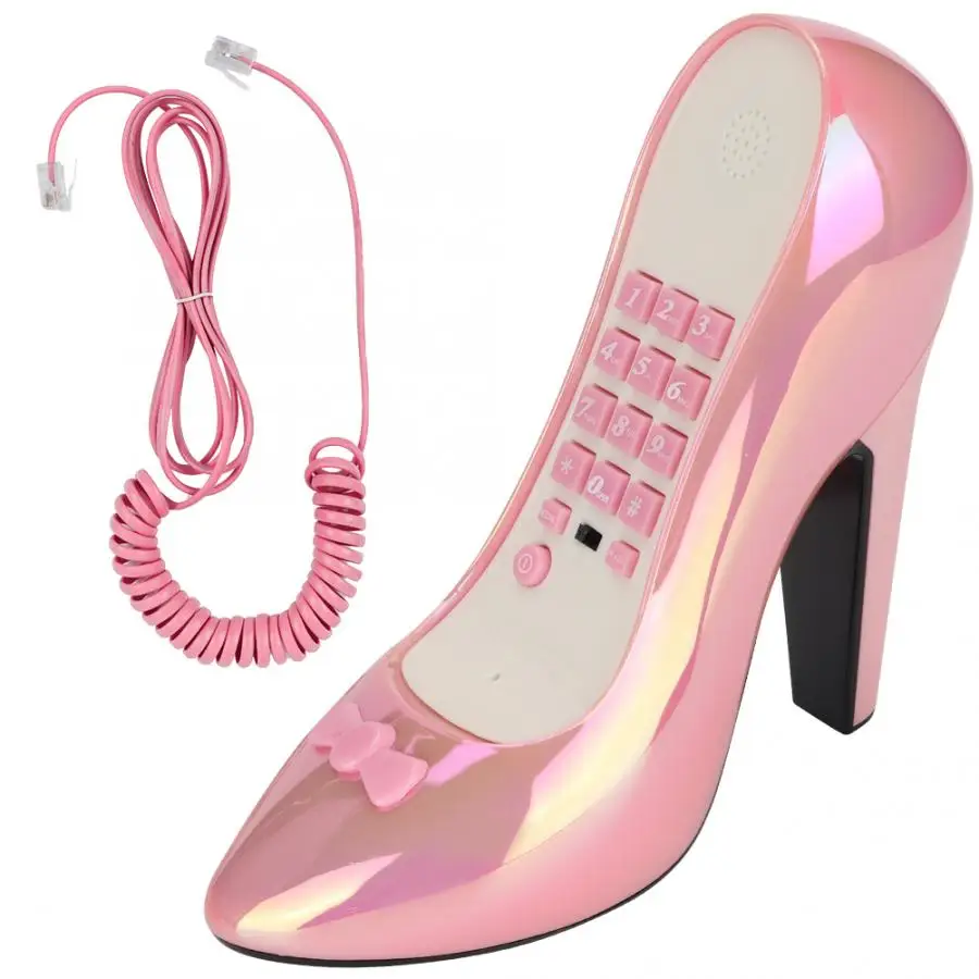 Туфли на высоком каблуке, форма телефона, домашний стационарный телефон, офисный Настольный беспроводной телефон с функцией хранения номера - Цвет: Розовый