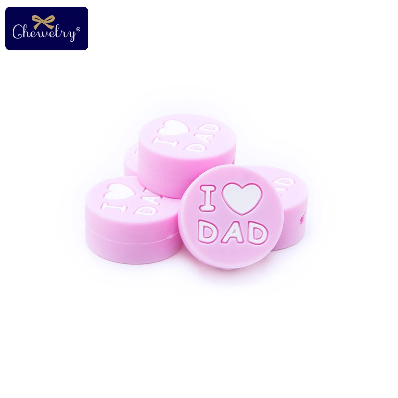 Силиконовые Прорезыватели 20 шт. I Love Dad MomTeething Круглые Бусины Пищевой Силикон Diy цепи соски крошечные игрушки-Жвачки Let'S Make - Цвет: Pink Dad