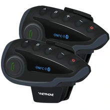 Vnetphone v8 vs intercomunicador, 2 peças, à prova d' água, grupo de 5 vias, conversa, bluetooth, capacete de motocicleta, fone de ouvido, rádio fm, nfc 1.2km para 5 pilotos