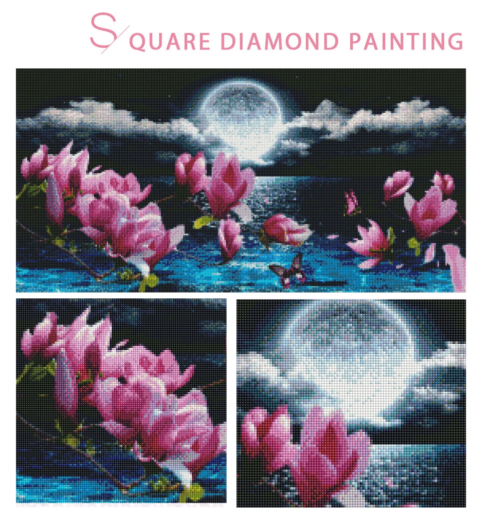 Full Round/Square Dreamlike Diamond Painting Kits Pink Flower Scenery