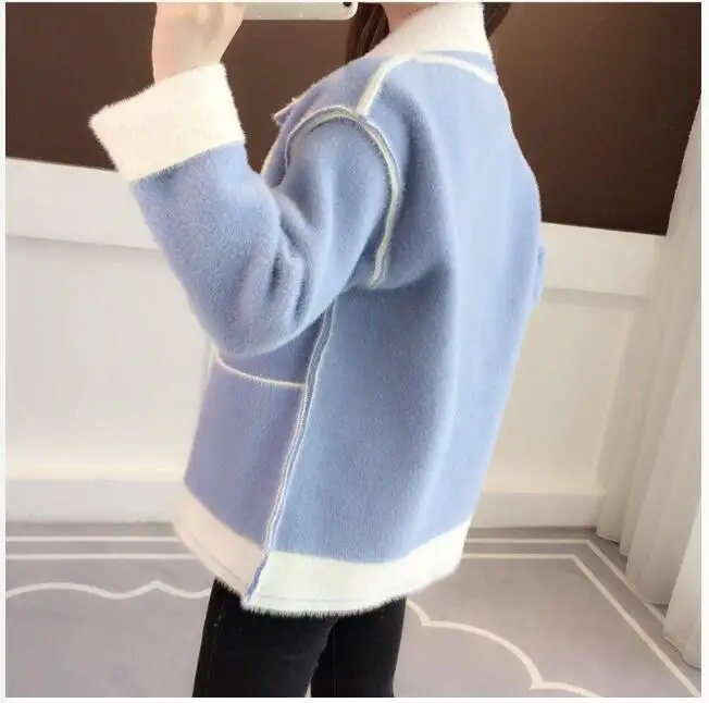 Осень зима женский корейский Свободный искусственный мех норки вязаный кардиган свитер женский модный пэчворк вязаная куртка, джемпер X111