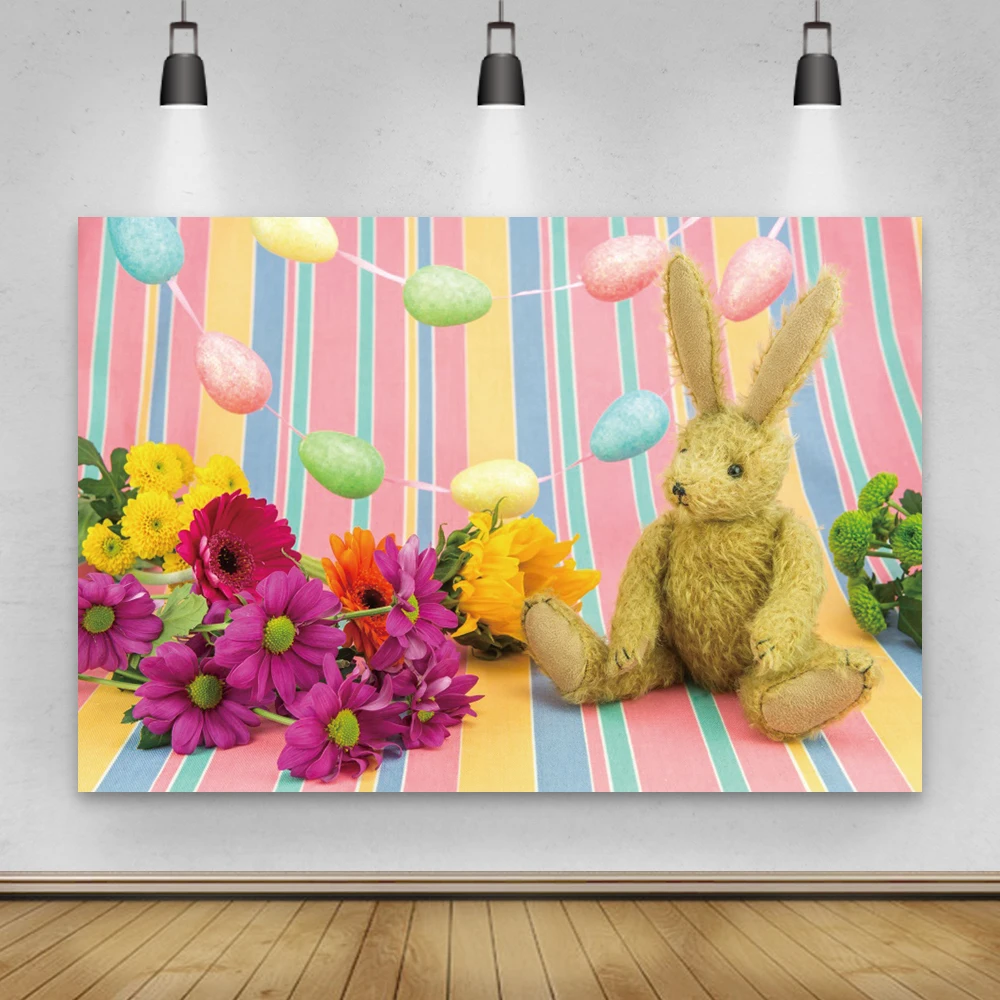 

Laeacco Easter Eggs Rabbit Doll Spring Flowers Ostern Party Baby Photographic Background Photo Backdrop Photocall Photo Studio