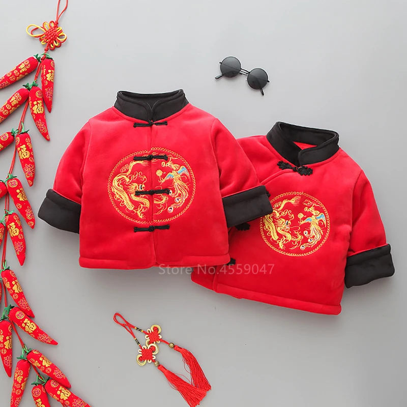 Костюм в стиле Тан Детская Новогодняя одежда в китайском стиле топ Hanfu с изображением дракона и феникса для маленьких мальчиков и девочек, традиционная китайская одежда для мужчин и женщин, Tai Chi