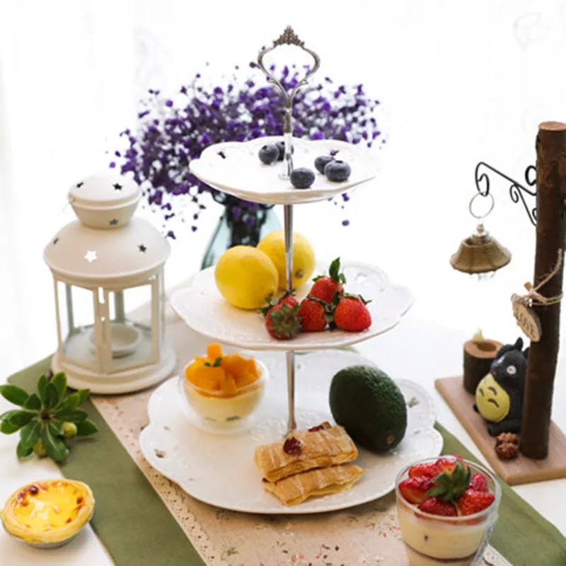 High Quality Zinc Alloy 2/3 Tier Cake Plate Stand Cupcake Fittings Silver Golden Wedding Party No Plate