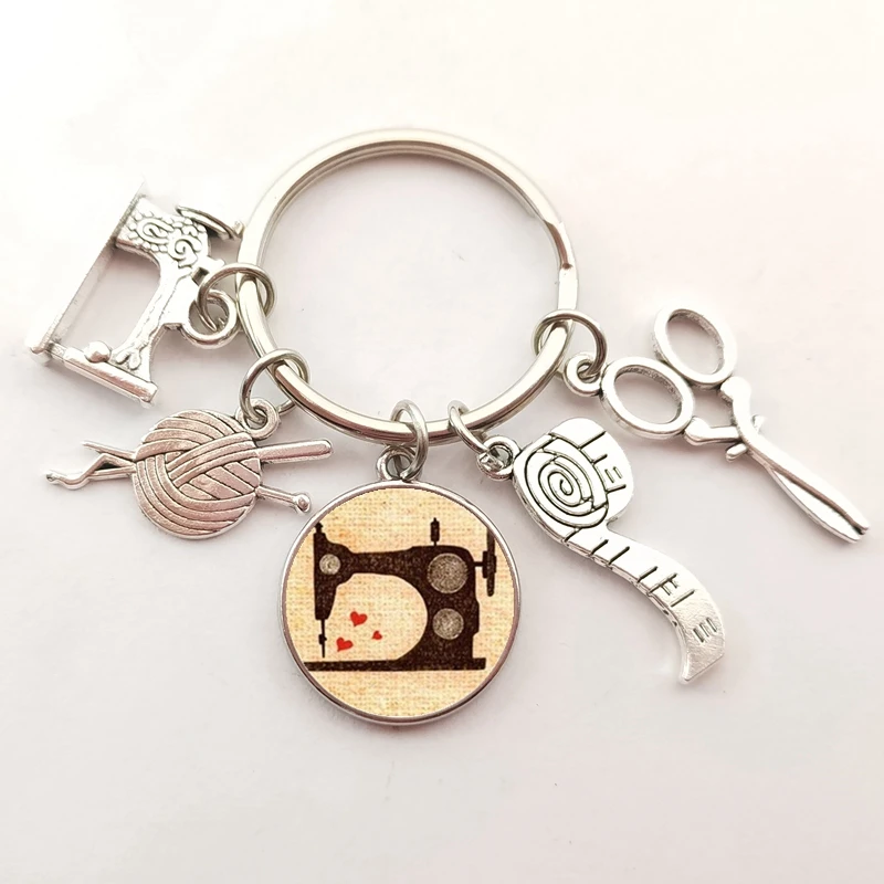 1pc Sewing Machine & Ball Of Yarn & Ruler Charm DIYglass Keychain  Key Chain Keyring Sew Pendant Jewelry