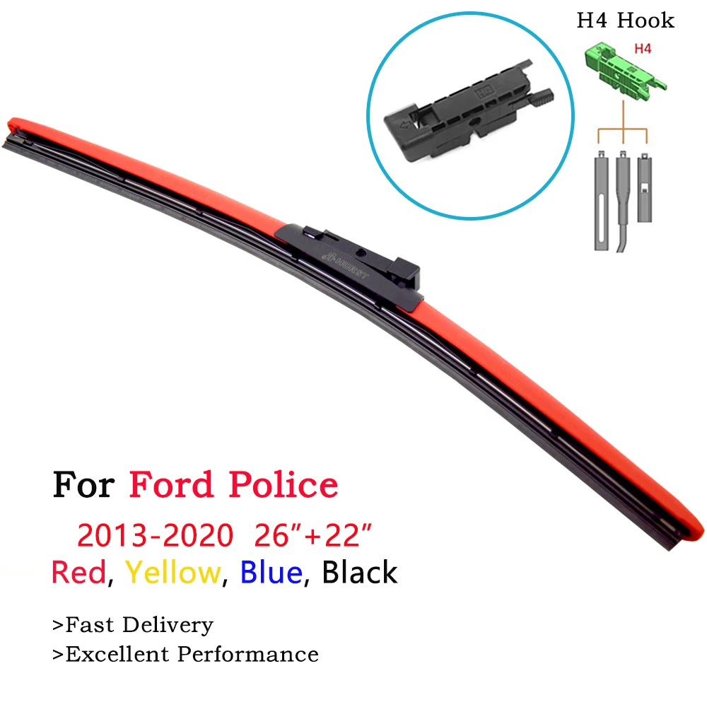

2Pcs Colored Frameless Hybrid Wipers For Ford Police Interceptor Utility Sedan Responder Hybrid Brackless Wiper Blades 26" & 22"