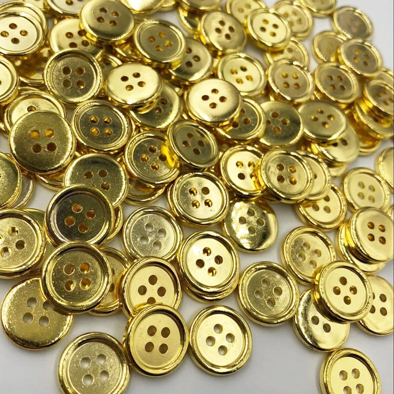 100 шт Серебряные/Бронзовые/Золотые пластиковые пуговицы 12 мм швейное ремесло 4 отверстия - Цвет: Gold