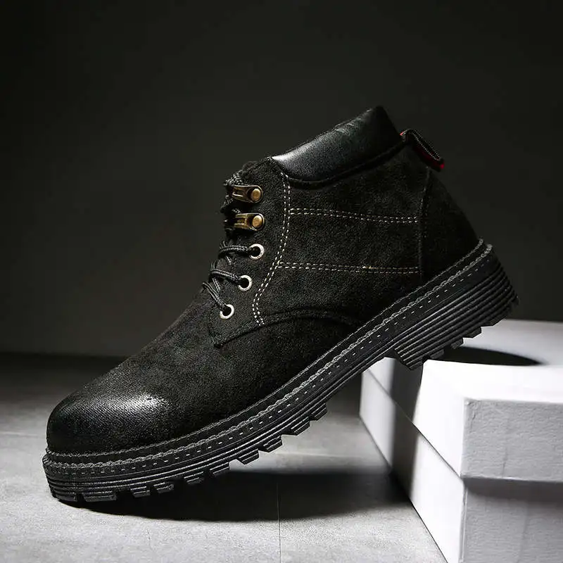 Ботинки мужские кожаные ботинки зимняя защитная обувь мужская обувь timber Land Botas, классические ботильоны на шнуровке для работы, зимняя обувь - Цвет: Black