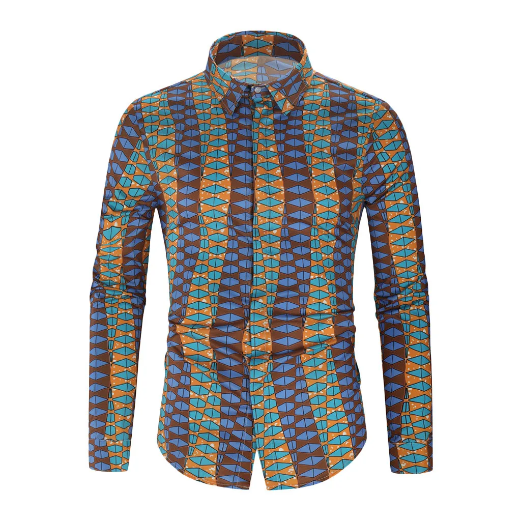 Multicolor SAGACE Мужская Повседневная рубашка с длинным рукавом, с отложным воротником, с необычным цифровым принтом, для отдыха, простой стиль, мужская Мягкая Повседневная рубашка с длинным рукавом - Цвет: Multicolor
