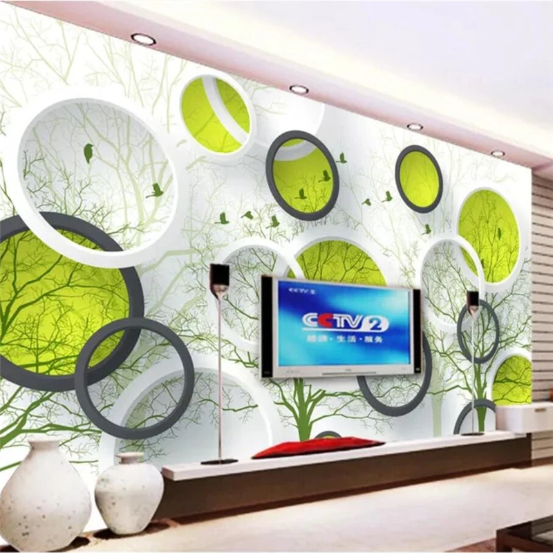 

Customized Large Wallpaper Mural Abstract Tree 3D mural Circle TV Background wall papers home decor papel de parede 3d wallpaper