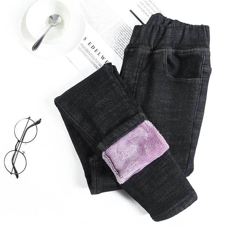 Women's Autumn Winter Blue Black Skinny Stretch Jeans Women Thick Fleece Warm Jeans Female High Elastic Waisted Jeans Woman