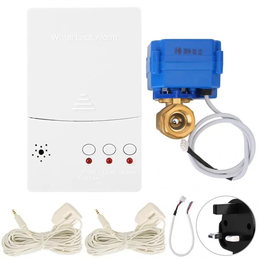 Умный wifi детектор воды, Датчик потока, датчик возраста, сигнализация, оповещение, автоматическое отключение клапана, домашняя система безопасности, детектор DN15 - Цвет: UK Plug