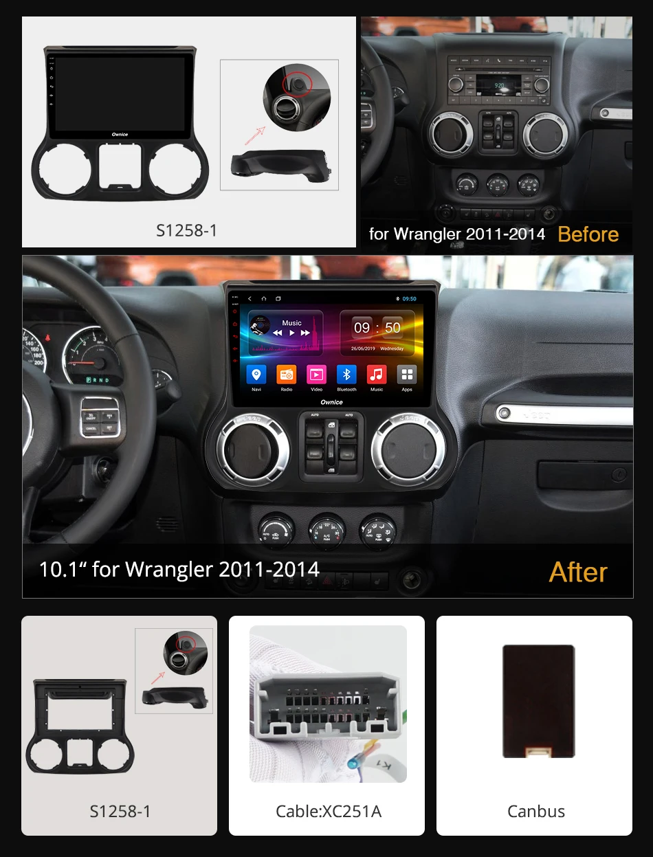 Автомобильный проигрыватель с радио и GPS для Jeep Wrangler 2011 Android 9 0 8 ядер 4 Гб + 64 ГБ DSP 4G