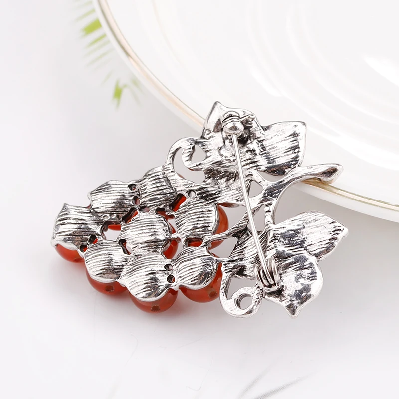 H360132X红玛葡萄瑙珐琅叶子胸针 (9)