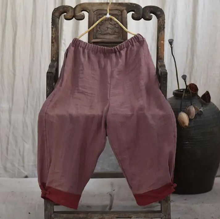 old pink Женские брюки осень весна хлопок лен эластичный пояс свободные карманы брюки свободные женские винтажные брюки YoYiKamomo - Цвет: old pink