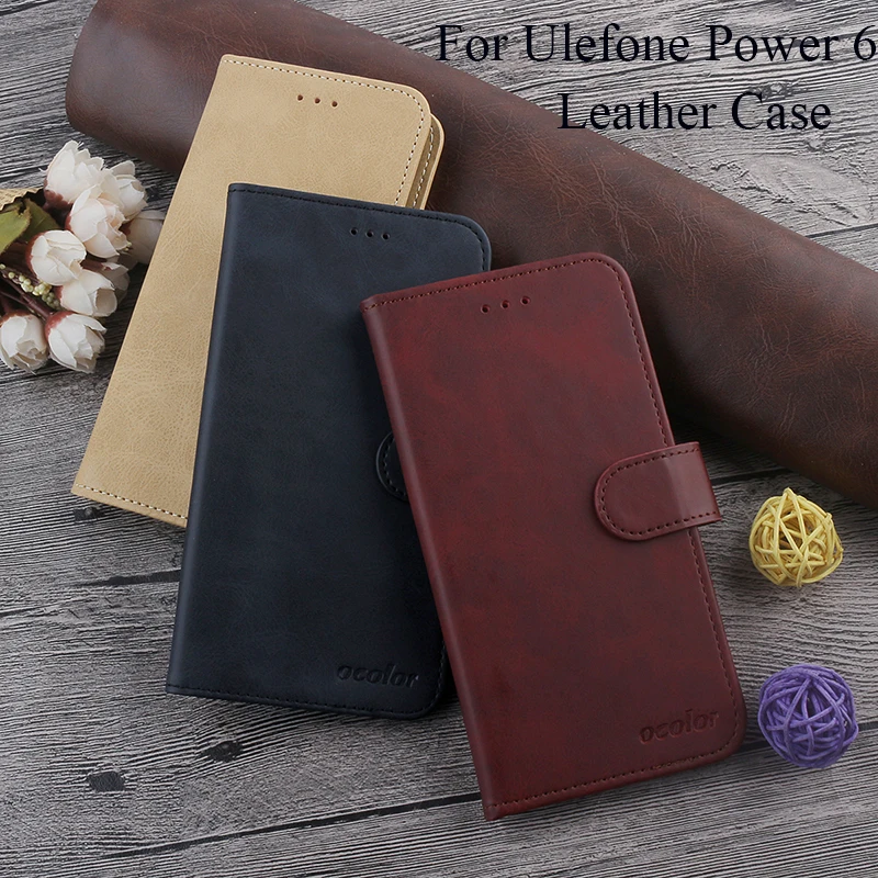 Кожаный чехол ocolor для Ulefone power 6 с откидной крышкой и подставкой защитный карманом