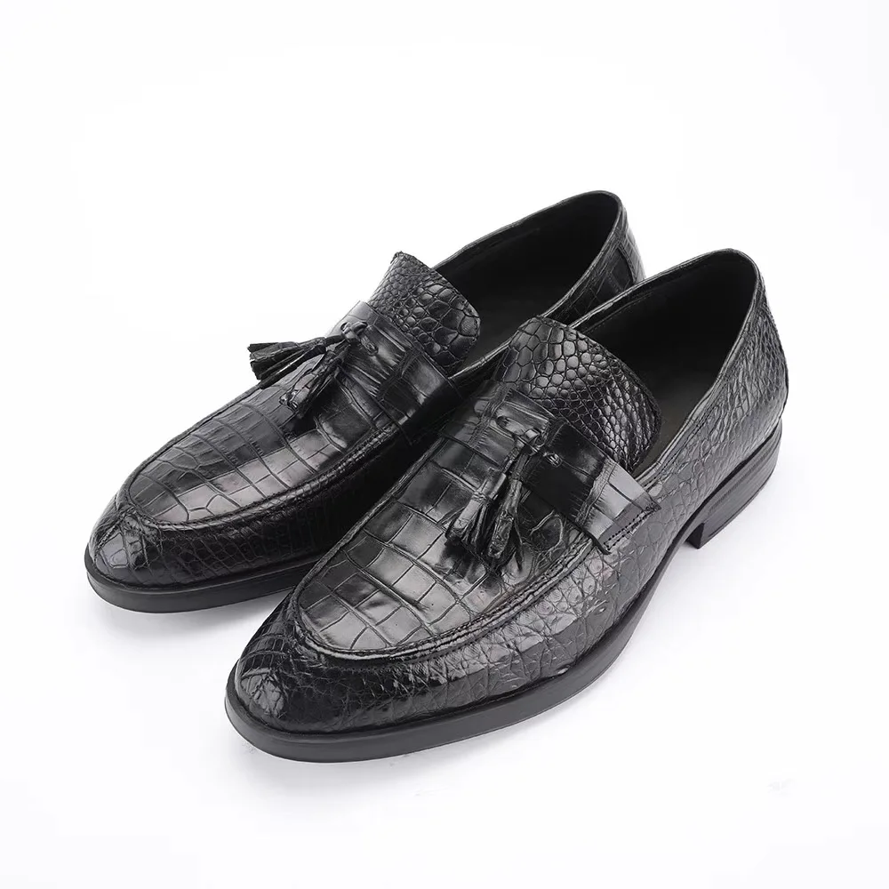 

Chic Style Authentic Real Crocodile Belly Skin Men Black Tassel Loafers Genuine Exotic Alligator Leather Male Slip-on Dress Shoe