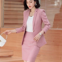 Новинка, розовые, Осенние, зимние, профессиональные, женские, деловые костюмы с юбкой и топами для девушек, офисная, рабочая одежда, OL стили, блейзеры