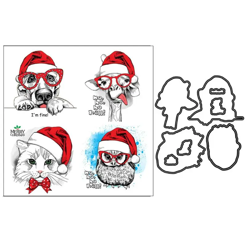 Merry Christmas Cat металлические режущие штампы DIY силиконовый прозрачный штамп цепляется печать тиснение для скрапбукинга альбом декор