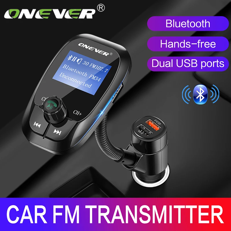 

Onever FM Transmitter Quick Charge 3.0 Car Charger Bluetooth Hands Free Car Kit Radio Modulator Audio MP3 Player USB/TF Drive