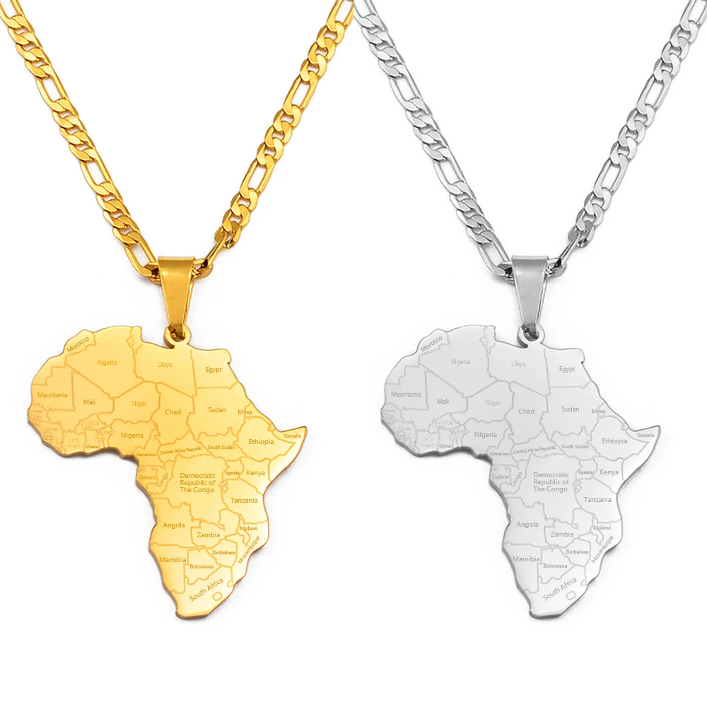 Anniyo collares con colgante de mapa de África y nombre del país para hombres y mujeres, africanos, joyería de Nigeria, el Perú, Ghana,Sudan, Argelia #233921|Collares colgantes| - AliExpress
