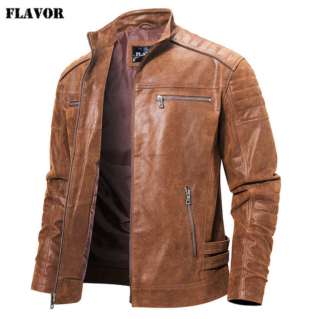 New Men’s Genuine Leather Motorcycle Jacket Warm Real Pigskin Leather Coat For Men