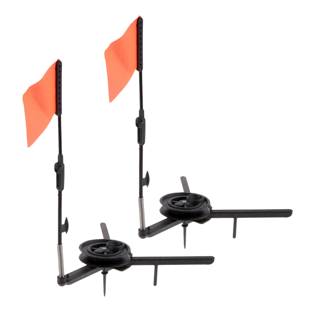 2pcs High-quality Winter Ice Fishing Rod with Orange Flag Foldable Prevents From Freezing Up Multipurpose Tip-up Fishing Tackle 