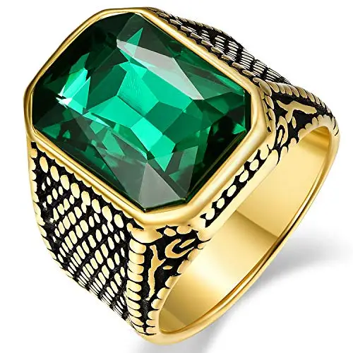 green Кольцо из нержавеющей стали с синим/зеленым/красным цветом, инкрустация кристаллами, камнями, винтажный стиль, обручальное кольцо для мужчин - Цвет основного камня: green