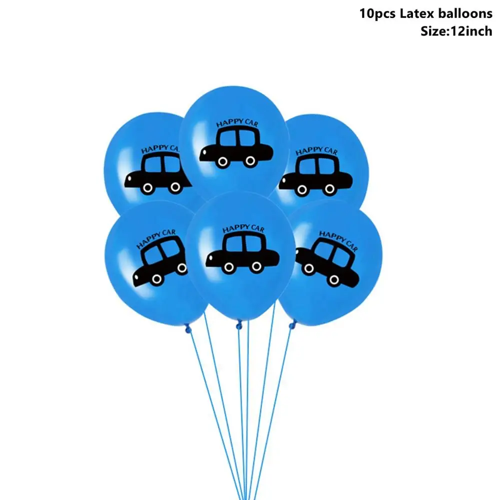 Car Balloons 4 Taoup С Днем Рождения Декор стола принадлежности Детские грузовик автомобиль одноразовые посуда синяя скатерть чашки тарелки баннеры соломинки - Цвет: Car Balloons 4