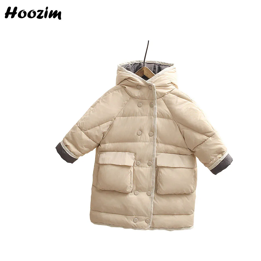 New Vintage White Duck Down Jacket For Girls 3-9 Years Fashion Beige Solid Outerwear Kids High Street Winter Long Coat Boys