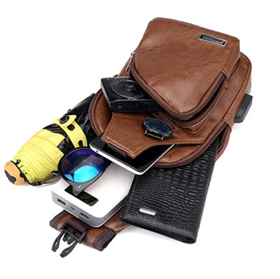 USB Charge Chest Bag Wild Small Bag Fashion Pockets Leather Men's Messenger Bag