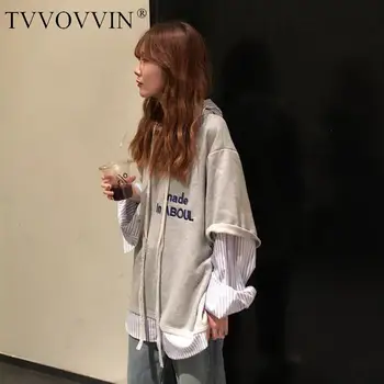 

TVVOVVIN Sweatshirt Irregular Fake Two Pieces Pullovers Sweatshirts Women Color Matching Irregular Leisure Couple Hoodies B395