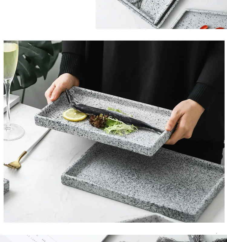 12-inch ceramic tray granite stone Western dish Nordic household dish bathroom accessories plate rectangular storage tray salver