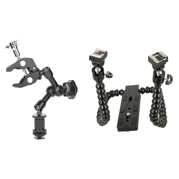 

1 Set ic Arm Super Clamp Adjustable Rod Clamp Pliers Clip & 1 Pcs Flexible Arm Support Flip Flash Stand Flash Base