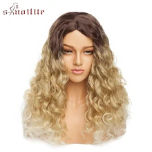 S-noilite 19''24'' Ombre Wavy Hair Wigs Synthetic Long Wigs For Women Brown Gold Party Wig Cosplay Wig Halloween Carnival Wigs