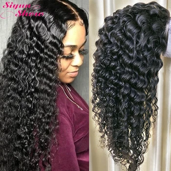 

Siyun Show Malaysian Curly Human Hair Wig Small /Medium/Large Size Deep Wave Curly Lace Front WIg Wet And Wavy Full Frontal Wig