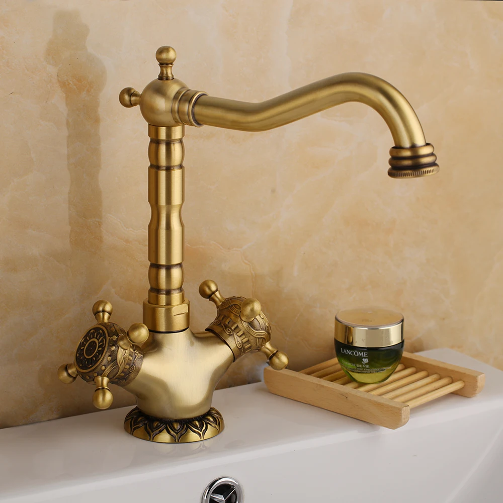 Antique Tap B JIENI латунная с резьбой в античном стиле смеситель для керамической раковины водопад короткий длинный латунный Смеситель для ванной набор смесителя - Цвет: Antique Tap B