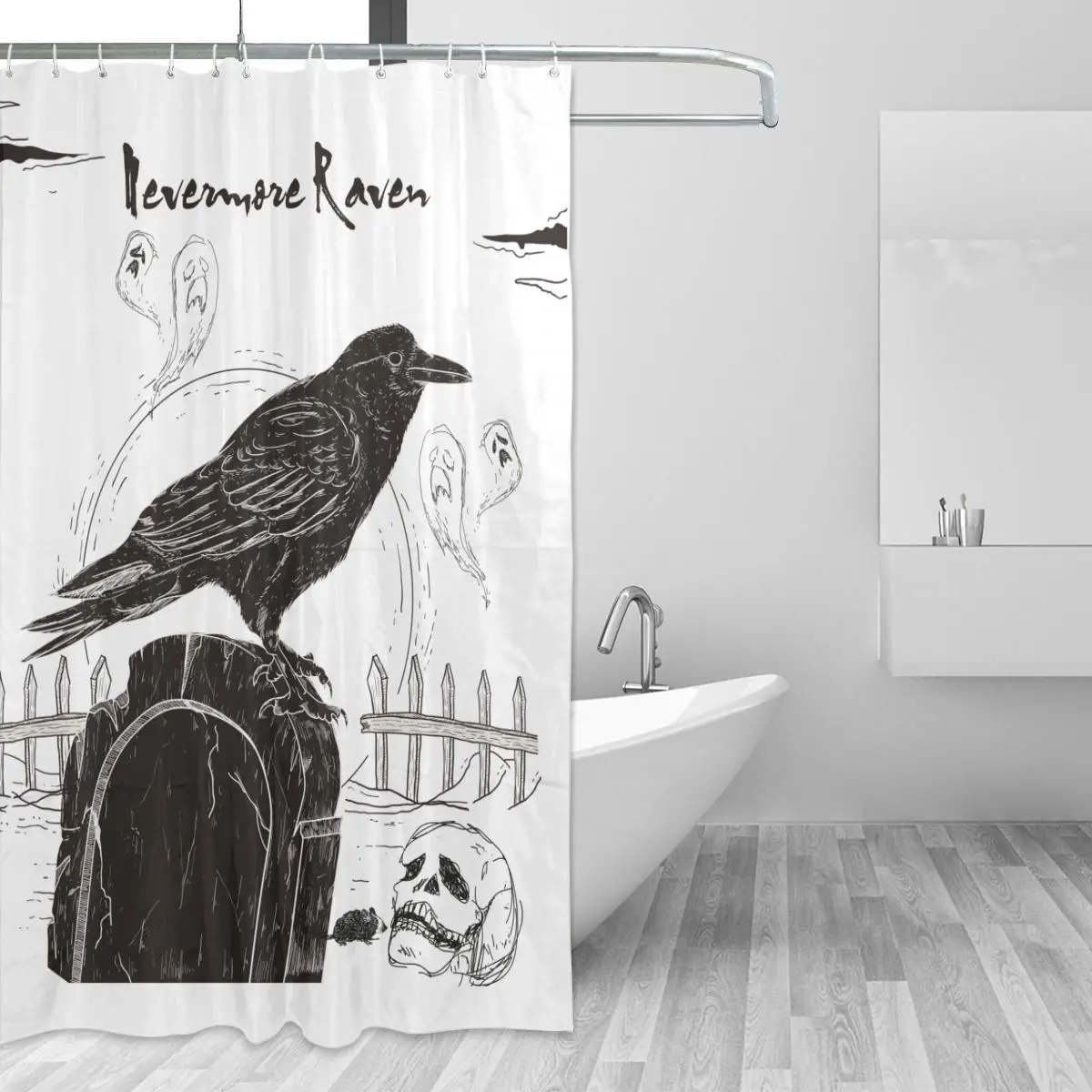 Очаровательные домашние Nevermore Ворон черная птица зловещие аксессуары для хеллоуина пластиковые занавески для душа 66x72 в индивидуальные для ванны водонепроницаемый из полиэстера