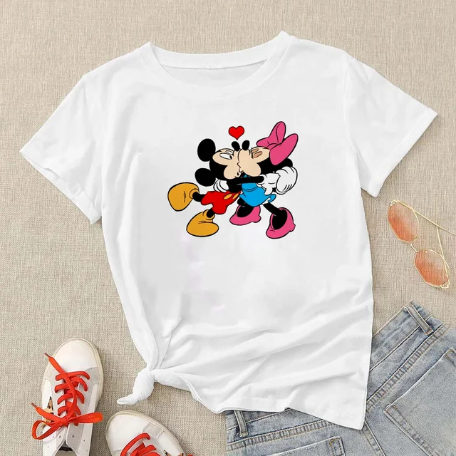 Disney camisetas de manga corta niñas, playeras con estampado de animados de Mickey ropa para mujer|Camisetas| AliExpress