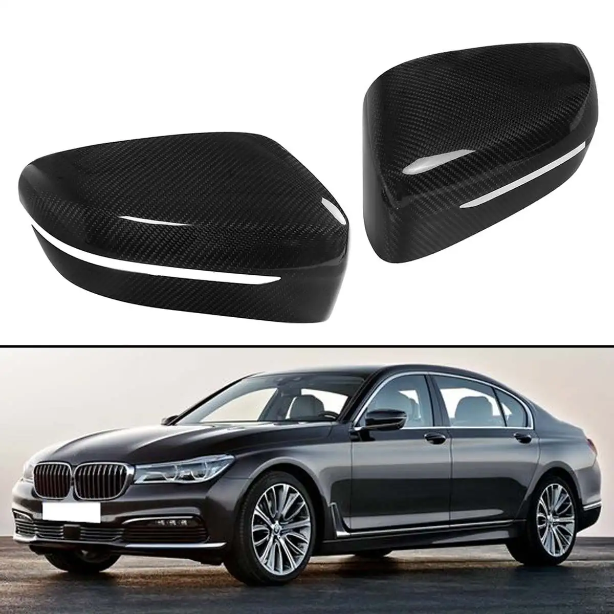 

New 2PCS Real Carbon Fiber Car Side Rearview Mirror Cover Caps Shell For BMW G11 G12 7 Series 740i 750i 2016 2017 2018