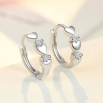 

925 Sterling Silver Crystal Heart Stud Earrings for Women Gril Kids Bijoux Fashion Jewelry Pendientes Mujer Moda eh1343