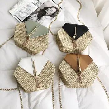 

Women Summer Rattan Bag Mulit Style Straw leather Handbag for Female Handmade Beach Circle Bohemia Shoulder Bag New Fashion