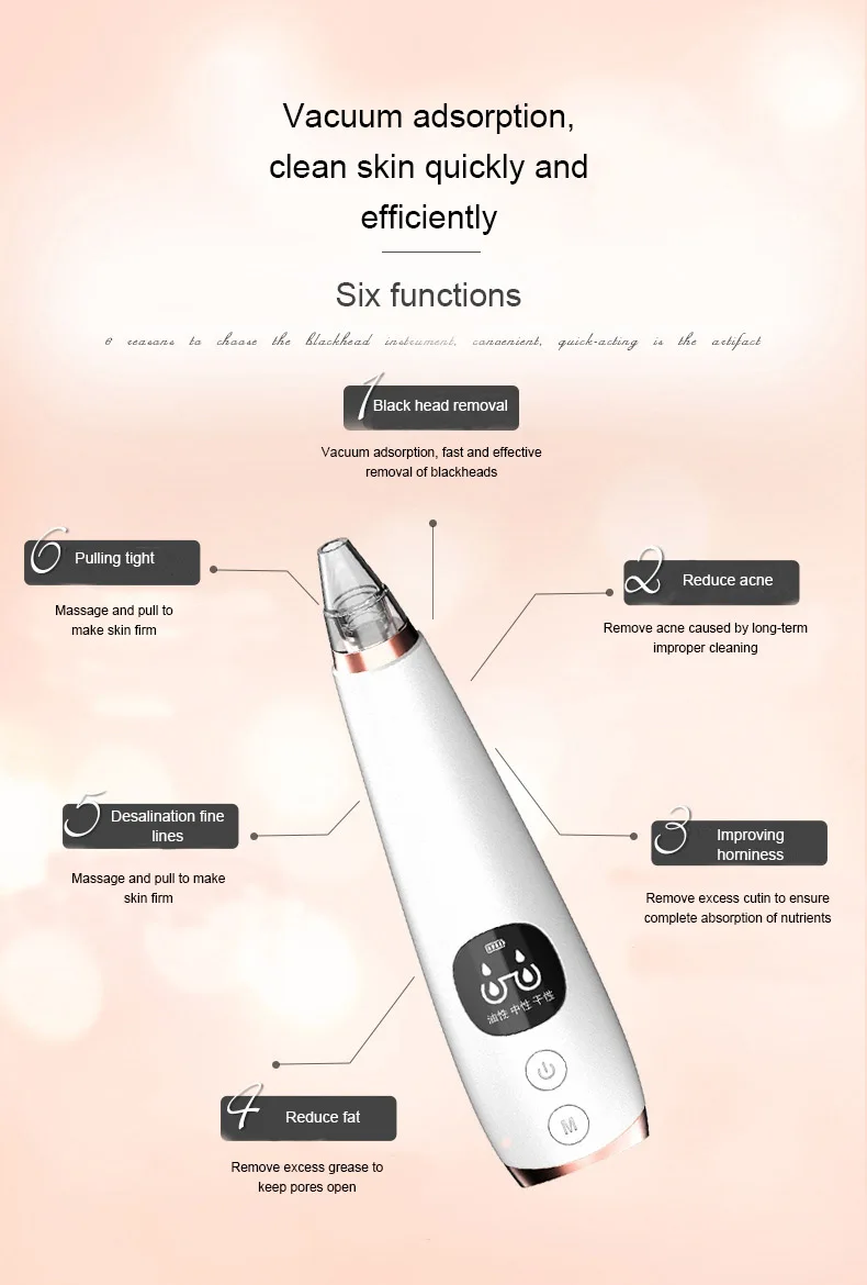 Батарея Электрический Очиститель пор машина вакуумный отсос угрей удалитель ЖК-дисплей лицо нос акне черная точка прыщи удаление уход за кожей