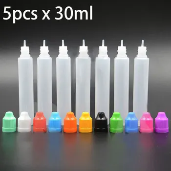 

5pcs x 30ml Pen Dropper Bottles Empty Squeezable Eye E Liquid Juice Containers with Child Proof Caps Long Dropper Tips + Funnel