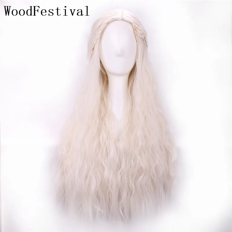 

WoodFestival Real picture Movie braid Styled Long Curly Cosplay Wig Blonde Heat Resistant Women Synthetic Wigs