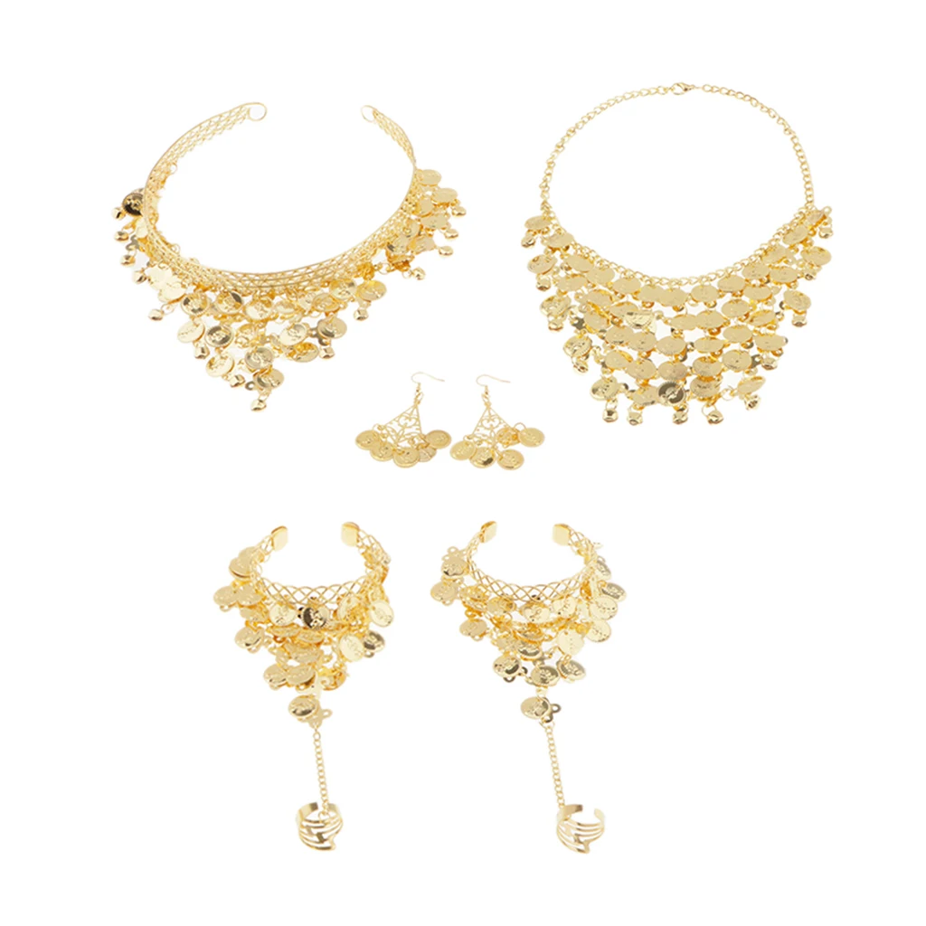 4 pcs Gypsy Belly Dance Jewelry Set Necklace Earrings Bracelet Belly Dancing