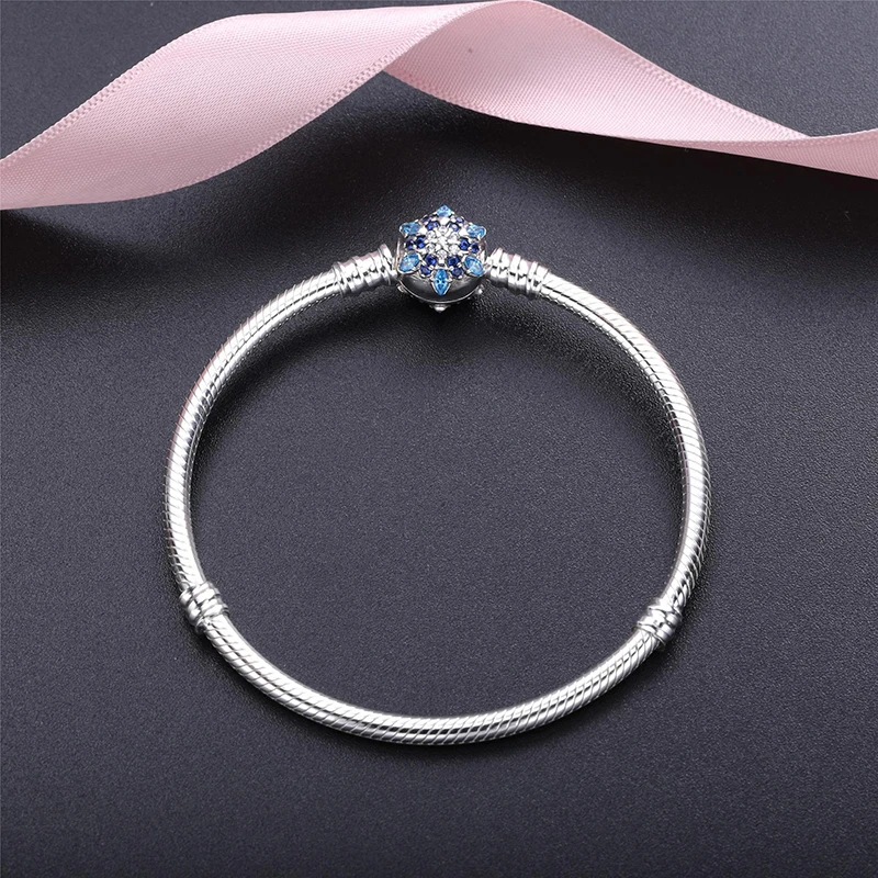 

2020 New Real 925 Sterling Silver New Shiny Snowflake Button Basic Bracelet Fit Pan Charm Bracelets Pan Bracelets Women Jewelry