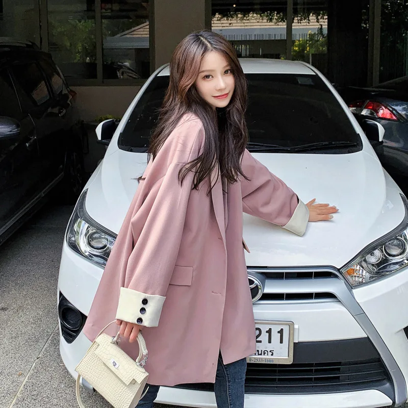 

2019 New Style Small Suit Coat Women's Loose-Fit Korean-style Retro Spring And Autumn Students Hong Kong Style Casual Online Cel